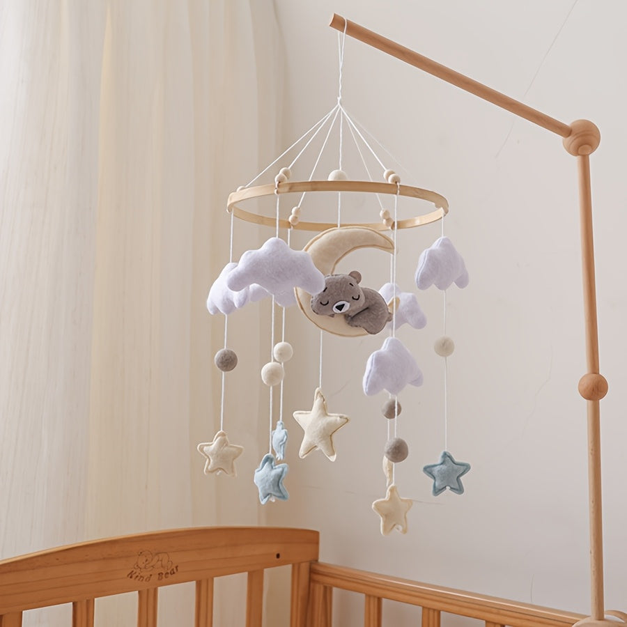 Bear-Shaped Youngsters Soothing Toy with Clouds and Stars - Multicolor Nursery Decor, Ideal for Crib or Stroller, Soft Plush Comfort, Youngsters Stuffed Animal