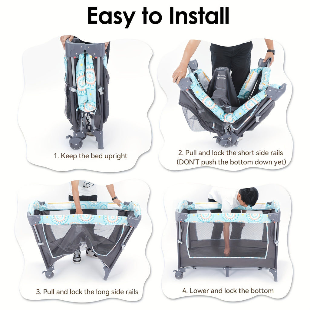 The 5-In-1 Portable Bassinet And Side Bed Features a Detachable Changing Table, Mattress, Storage Shelf, Music Player, And Three Height Settings, Providing a Spacious Playpen for Your Baby. Makes a Great Birthday Or Holiday Gift.