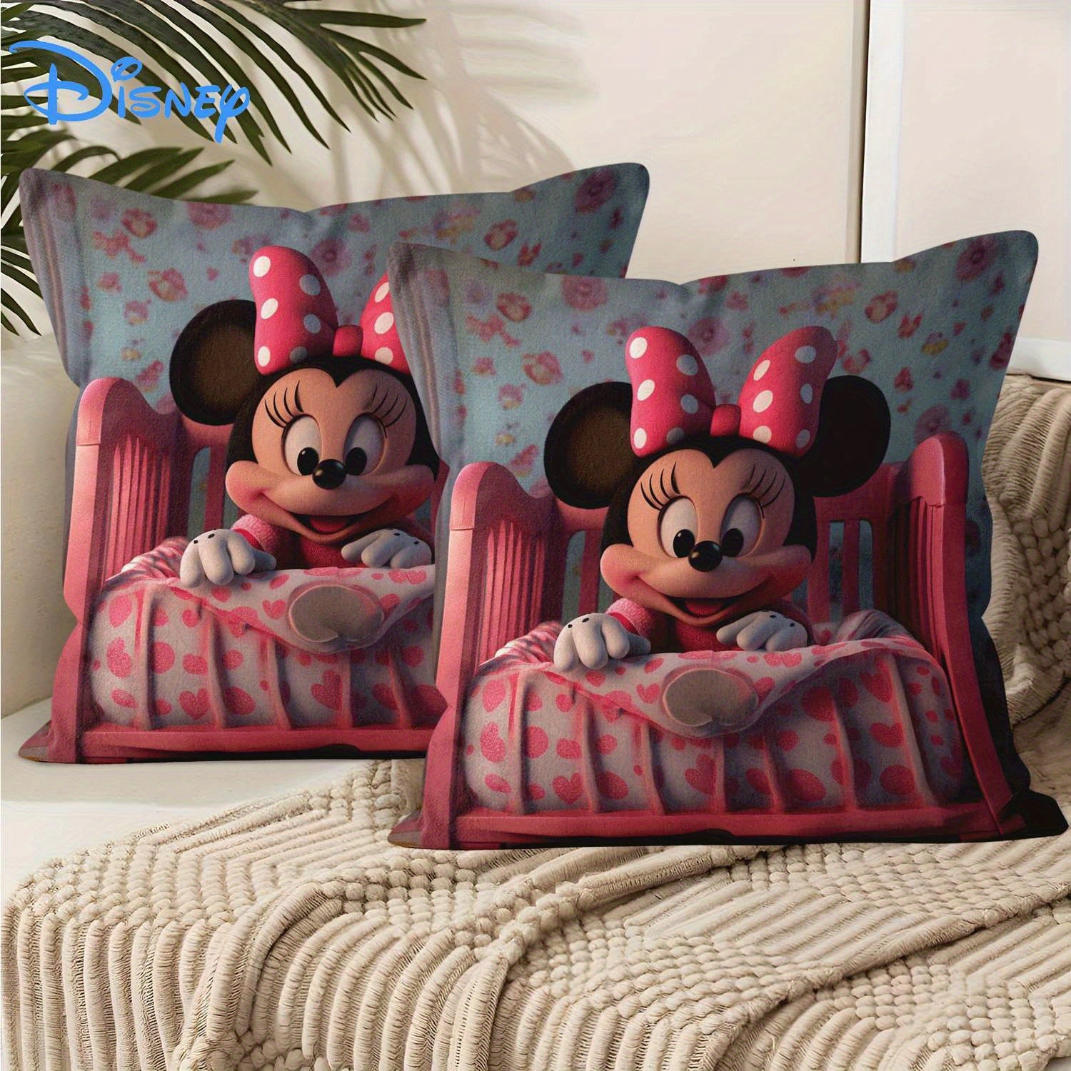 1pc Minnie Mouse Crib Pillow Cover - Double-Sided Print, Soft Polyester, Pink Heart & Polka Dot Design, Zippered, Machine Washable, Ideal for Youngsters & Infants, Decorative Pillow Covers|Cartoon Character Design|Zippered Pillowcase, Pillows for Couch