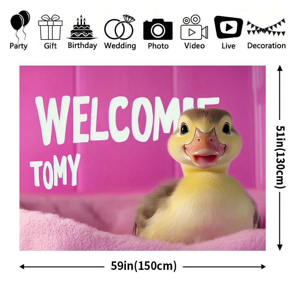 1pc, Animals Theme Banner Welcome to My Crib Pink Duck Durable Polyester Great For Gift, Bedroom, Office, Living Room, Wall Decor, Home And Dormitory Decoration