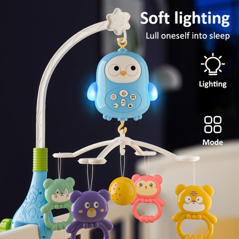Adorable Blue Music & Night Light Rotating Bed Bell Toy with Animal Attachments - Durable ABS, 15.7\